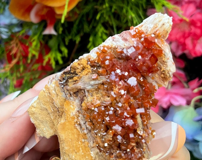 Vanadinite on Barite Cluster ~ 4 1/2 oz. ~ 2 1/2" Long ~ Sparkling Red Crystals ~ Gorgeous Home or Office Decor ~ Fast & Free Shipping, USA
