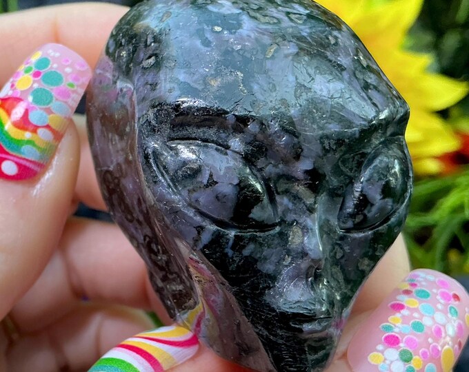 Mystic Merlinoite Stone Mini Crystal Skull ~ 5 oz ~ 2" Tall ~ Peach & Gray Colors ~ Expertly Hand -Carved Display Sculpture