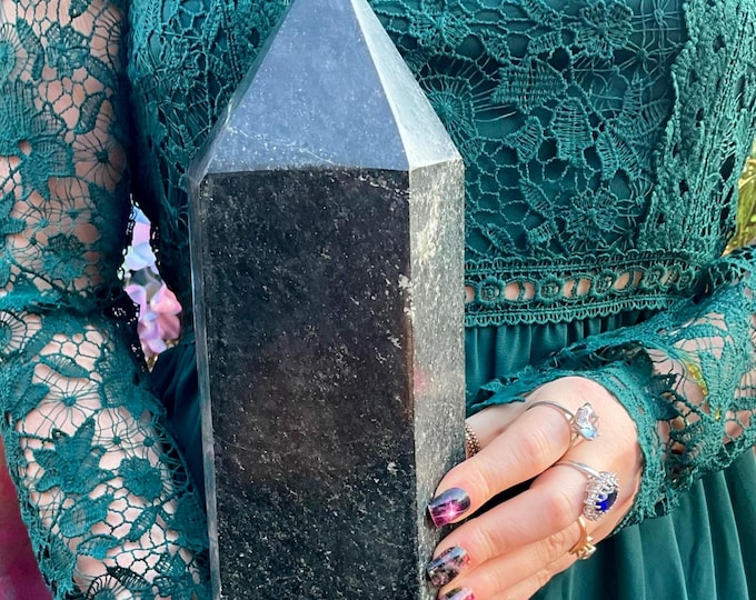 Large Black & Green Tourmaline Crystal Generator ~ 16 Lb. 10 oz. ~ 16" Tall ~ Metaphysical Home Decor, Root Chakra, Grounding, Reiki Altar ~