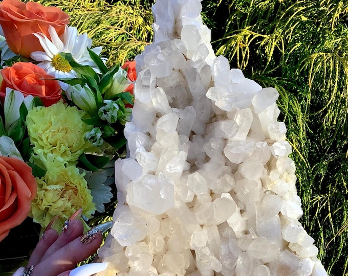 Large Clear Quartz Crystal Cluster ~ 7 lb. 9 oz. ~ 10" Long ~ Sparkling Points ~ Gorgeous Display ~ Home Decor, Altar, Centerpiece ~
