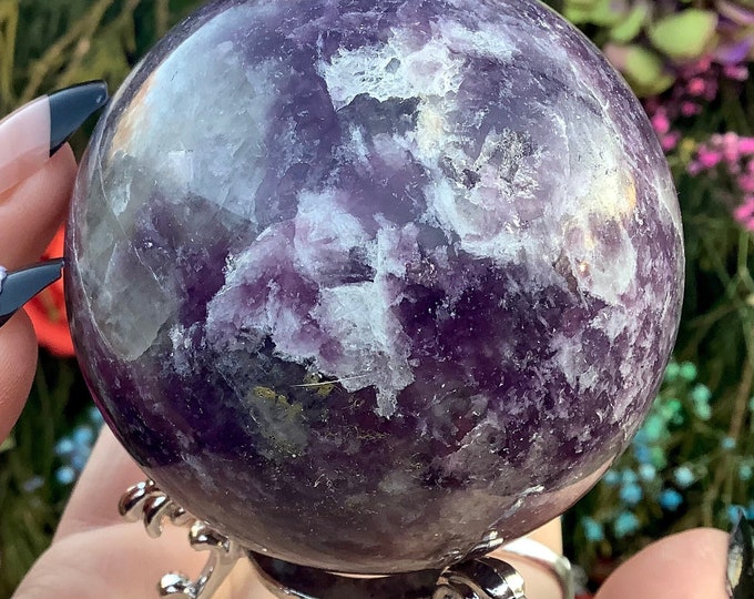 Sparkling Lilac Lepidolite Crystal Ball with Display Stand