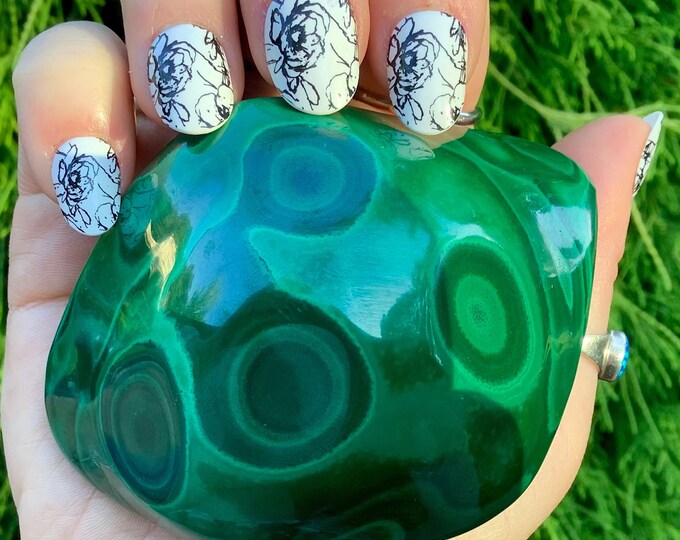 Malachite Freeform Crystal ~ Large 10.6 oz. ~ 3" Long ~ Beautiful Polished Green Mineral Specimen ~ Swirling Bullseye Patterns, Congo ~