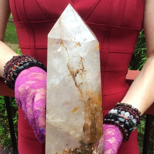 Clear Quartz Crystals Large 8 lb. 14 oz. Generator 11 Tall Golden Healer Sparkling Silver Inclusions Big Free-Standing Tower image 3