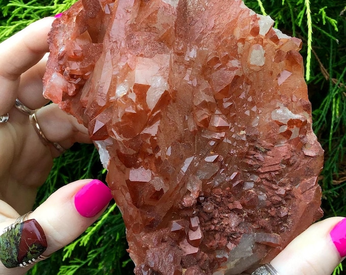 Red Quartz Crystal Cluster ~ Large 1 Lb. ~ 5" Long ~ Stunning Metaphysical Home Decor ~ Root Chakra, Kundalini Reiki Healing Altar Display ~