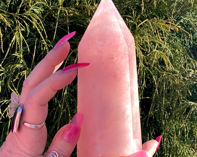 Rose Quartz Crystal Generator ~ Large 1 lb. 7 oz. ~ 6" Tall Tower ~ Valentine's Day Gift ~ Fast & Free Shipping, U.S.A. + Global Shipping ~