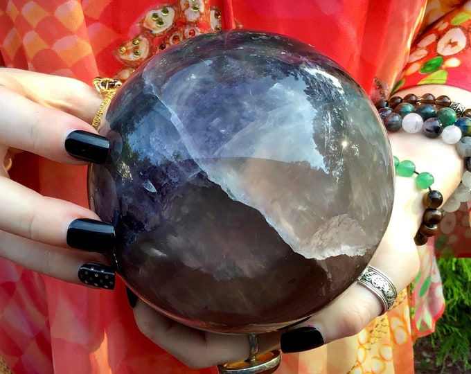 Large Purple Fluorite Crystal Ball: 4" Reiki Altar Display