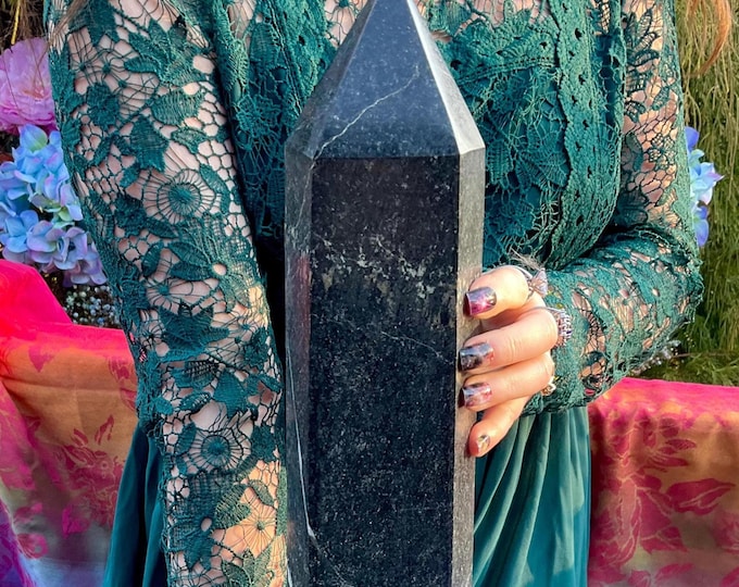 Large 21 Lb. Black & Green Tourmaline Crystal Generator ~ 22" Tall ~ Grounding, Protection, Reiki Altar Display ~ Metaphysical Home Decor ~