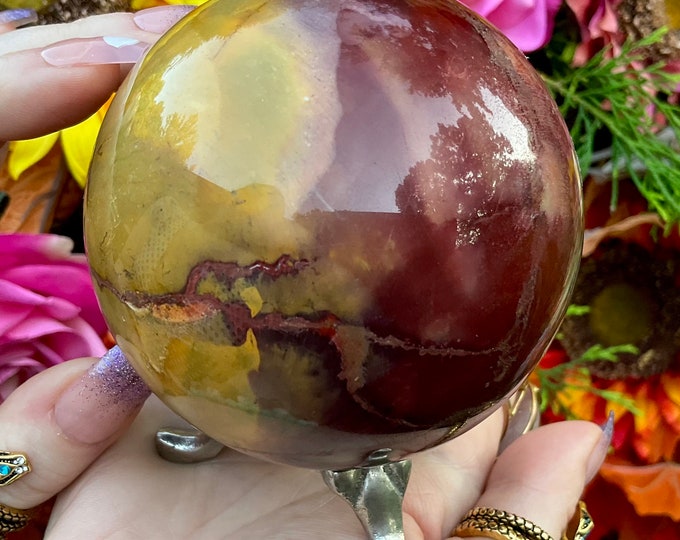 Mookaite Jasper Crystal Ball ~ 1 Lb. 7 oz. ~ 3" Wide ~ Colorful Red, Yellow, Pink Sphere ~ Fast & Free Shipping, USA + Global Shipping ~