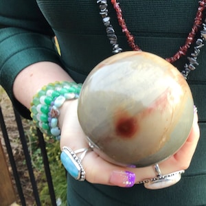 Ocean Jasper Crystal Ball ~ Large 1 Lb. 9 oz. ~ 3&quot; Wide Polished Sphere ~ Swirling Inclusions, Soft Pastel Colors ~ Fast & Free Shipping USA