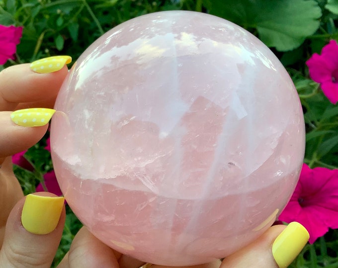 Rose Quartz Crystal Ball ~ Large 2 Lb. ~ 3 1/2" Wide ~ Sparkling Pink Polished Sphere ~ Beautiful Altar Display ~ Fast & Free Shipping, USA