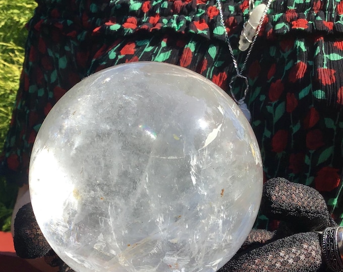 Clear Quartz Crystal Ball ~ Large 3 Lb. 5 oz. ~ 4" Wide Sphere ~ Sparkly Rainbow Inclusions ~ Beautiful Reiki, Altar Décor, Feng Shui