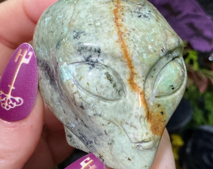 African Turquoise Alien Crystal Mini Skull ~ 5 oz. ~ 1 1/2" Long ~ Sparkling Blue Green Gemstone ~ Hand-Carved Sculpture