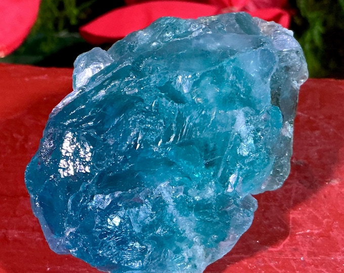Blue Cubic Fluorite Crystal Cluster 6 oz. Reiki Healing Altar Display, 3" Long
