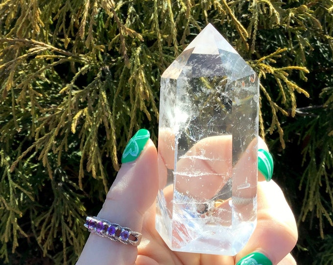 Clear Quartz Crystal Generator ~ 5 oz. ~ 3" Tall Tower ~ Sparkling Rainbow Inclusions ~ Incredible Transparency ~ Reiki, Altar Display