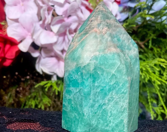 Amazonite Crystal Generator ~ 6 oz. ~ 3" Tall ~ Natural Polished Point ~ Beautiful Blue Mineral Specimen ~ Free & Fast Shipping from U.S.A.