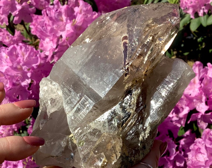 Smokey Himalayan Nirvana Glacial Ice Quartz Crystal Cluster ~ 7" Long ~ Sparkling Brookite Inclusions~ Ancient Striations ~ Fast Shipping ~