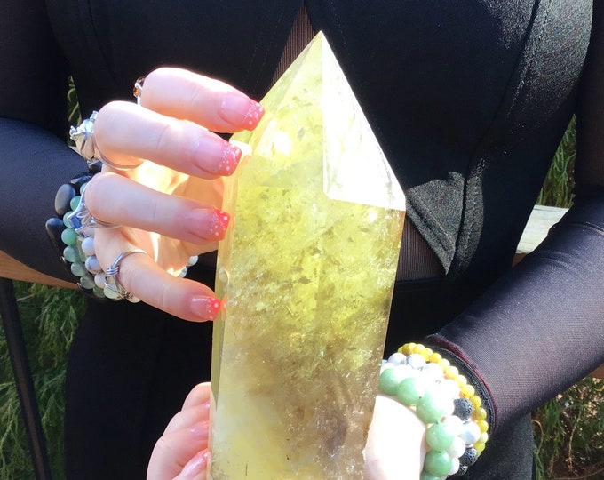 Smokey Citrine Crystal Generator ~ Large 3 Lb. 9 oz. ~ 7" Tall Tower ~ Self Standing Pillar ~ Phantom Prisms ~ Stunning Reiki Display