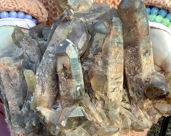 Tibetan Smokey Citrine Crystal Cluster ~ Large 8 Lb. 6 oz. ~ 9" Long ~ Large Points ~ Free Standing Centerpiece ~ Fast & Free Shipping