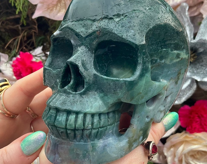 Green Ocean Jasper Crystal Skull ~ Large 2 Lb. 10 oz. ~ 5" Long High Quality ~ Expertly Hand-Carved Sculpture ~ Fast & Free Shipping, U.S.A.