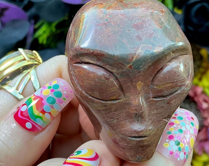 Red Lace Agate Mini Skull 5 oz. Crystal ~ 2" Long ~ Swirling Red & Yellow Colors ~ Expertly Hand -Carved Display Sculpture