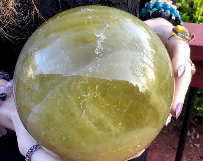 Citrine Crystal Ball ~ Large 9 Lb. ~ 5" Wide ~ Natural Golden Yellow Colors ~ Banded White Quartz Citrine Sphere ~ Fast & Free Shipping, USA