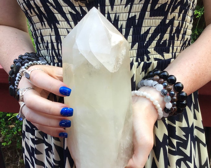 Citrine Crystal Generator ~ Large 4 lb. 4 oz. ~ 8" Tall ~ White Ghost Phantoms Sparkling Pillar ~ Fast & Free Shipping USA + Global Shipping