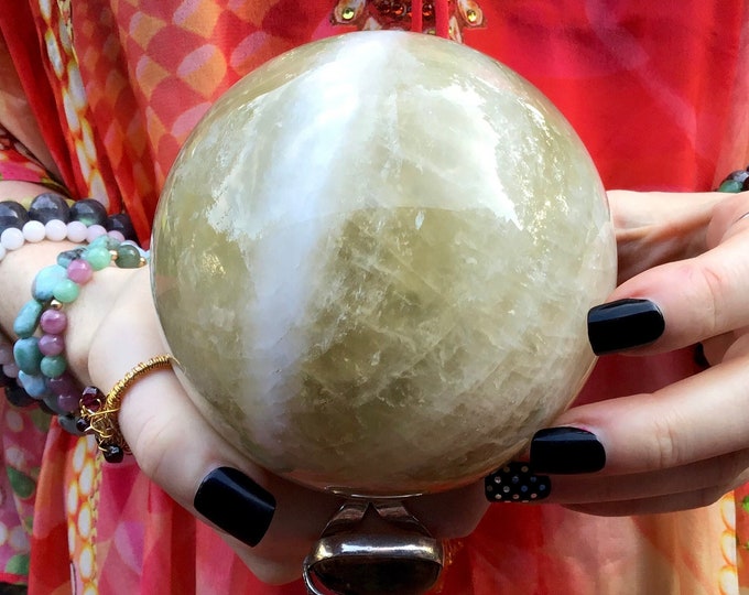 Large Citrine Crystal Ball: Golden Yellow Quartz Sphere, Reiki Altar Display (3" Wide)
