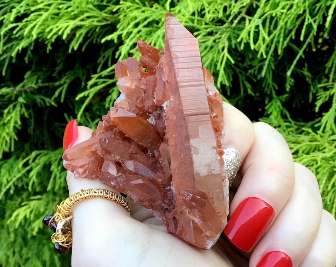 Red Quartz Crystal Cluster ~ 2 oz. ~ 2 1/2" Long ~ Perfect Home Decor ~ From Morocco ~ Kundalini, Root Chakra, Reiki ~ Fast & Free Shipping