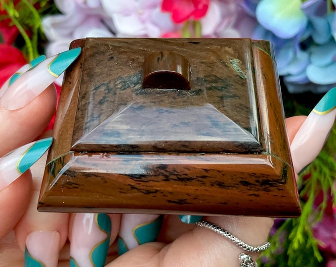 Mahogany Obsidian Jewelry Box: Hand Carved Crystal Display, Goddess Decor