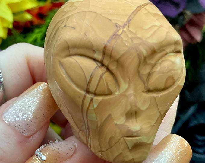 Picture Jasper Alien Mini Crystal Skull ~ Large 5 oz. ~ 2" Tall ~ With Subtle Gray Patterns ~ One-of-a-Kind Sculpture ~ Fast & Free Shipping