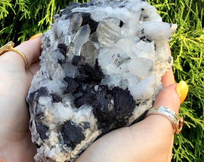 Quartz Crystal with Black Barite Cluster ~ Large 1 lb. 13 oz. ~ 6" Long ~ White Barite Matrix ~ Natural Mineral ~ Fast & Free Shipping, USA