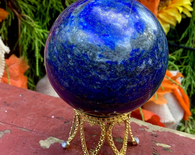 Lapis Lazuli Crystal Ball: Large Polished Sphere with Display Stand