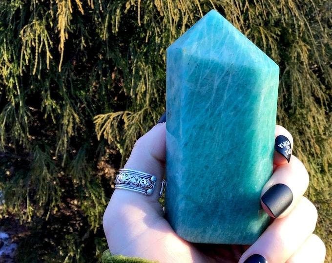 Amazonite Crystal Generator ~ Large 9.9 oz. ~ 4" Tall Natural Polished Tower ~ Beautiful Mineral Specimen ~ Free & Fast Shipping