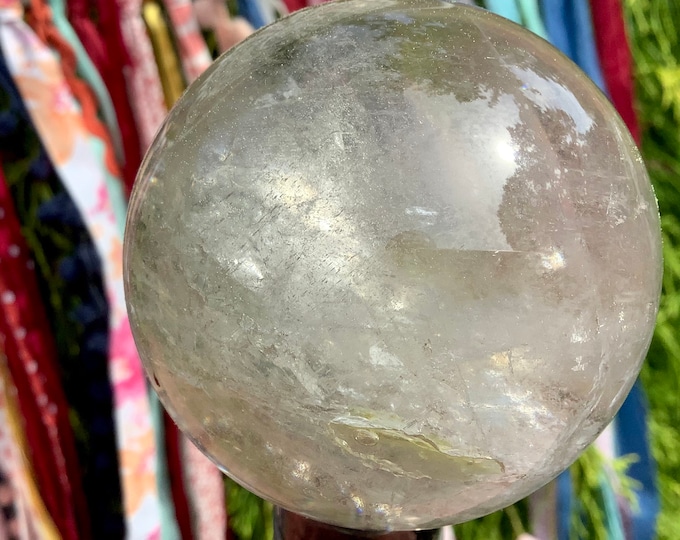 Clear Quartz Crystal Ball ~ 12 oz ~ 2 1/2" Wide ~ Sparkling Inclusions ~ Stunning Natural Electromagnetic Home Decor ~ Fast & Free Shipping