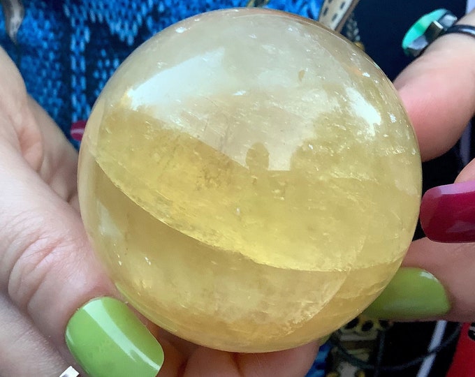 Yellow Calcite Crystal Ball: Sparkling Golden Home Decor (2" Sphere)