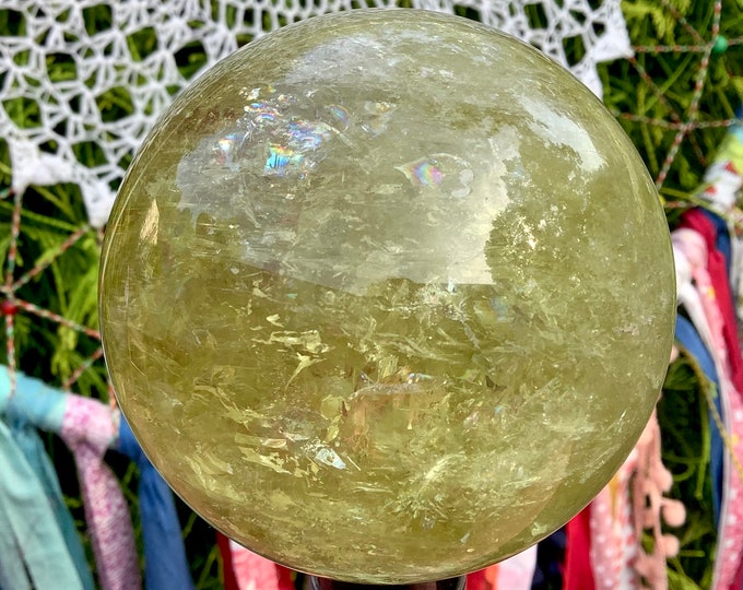 Large Citrine Crystal Ball: Rainbow Inclusions, Altar Reiki Display