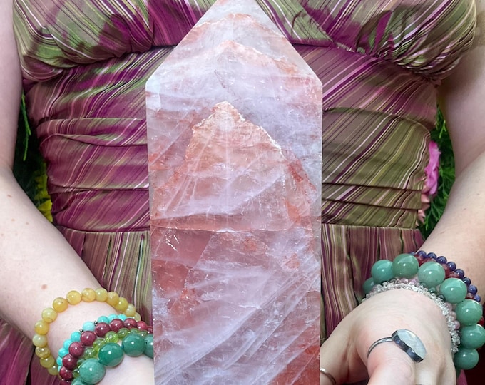 Red Phantom Quartz Crystal Generator ~ 5 Lb. 10 oz. ~ 10" Tall Tower ~ Colorful Red & White Colors ~ Stunning Inclusions ~ Fast Shipping USA