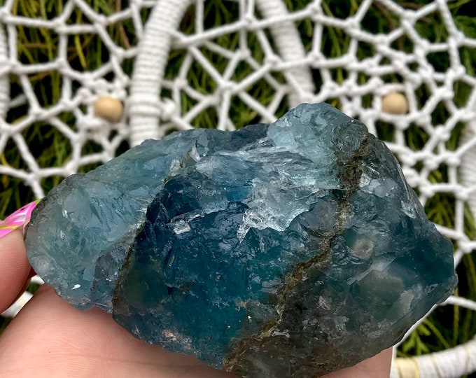 Blue Fluorite Crystal Cluster ~ 10 oz. ~ 3 1/2" Long ~ Deep Ocean Blue & Clear Color Translucent Crystals ~ Fast, Free Shipping from U.S.A.