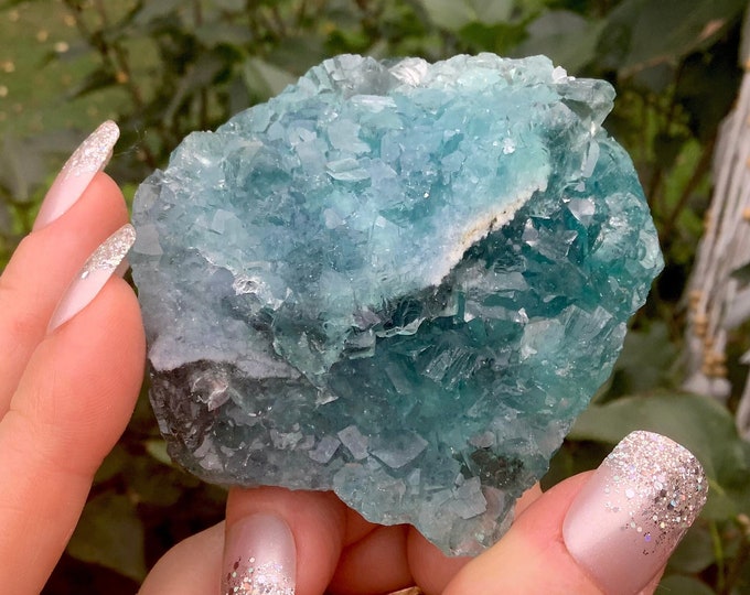 Blue Fluorite Crystal 8 oz. Cluster ~ 3" Long ~ Sparkling Mineral Matrix ~ Ancient Clear Blue Translucent Cubic Formation ~ Fast Shipping