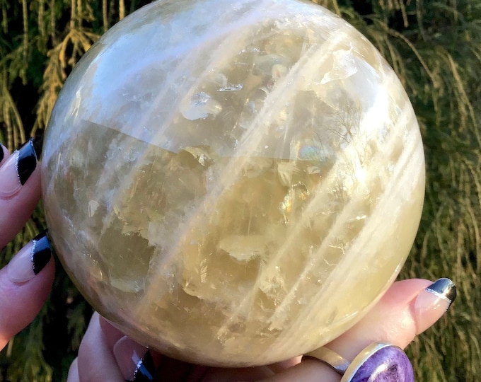 Citrine Crystal Ball ~ Large 3 Lb. ~ 3" Wide ~ Natural Polished Sphere ~ Golden Yellow with White Quartz Bands ~ Fast & Free Shipping