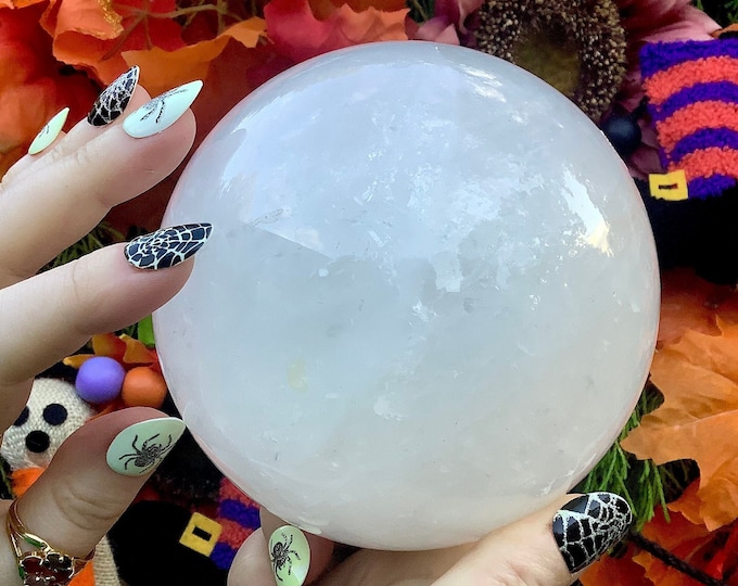 Snow Quartz Crystal Ball ~ Large 4 Lb ~ 4" Wide Polished Clear Sphere ~ Beautiful Reiki, Feng Shui Display ~ Gorgeous Glowing White Ball