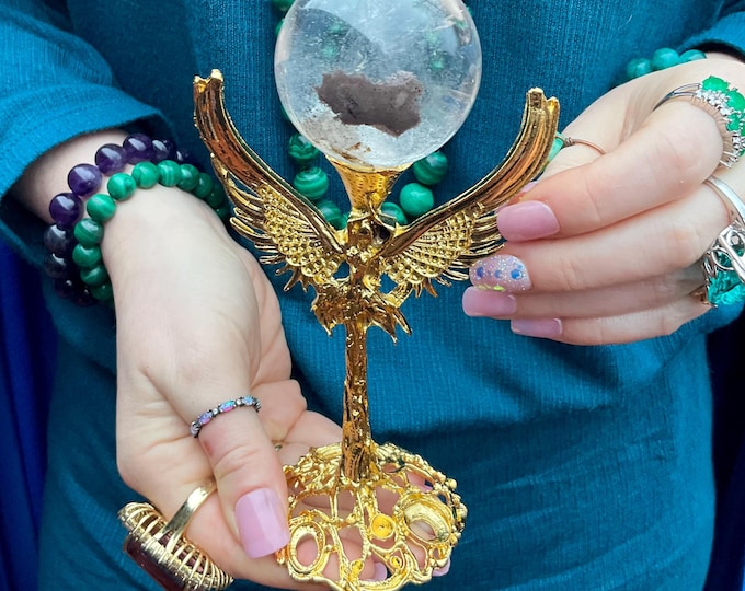 Ultra Clear Quartz Crystal Ball with Golden Angel Display Stand ~ 6 oz. Sphere ~ 2" Wide ~ Reiki, Altar, Feng Shui ~ Fast & Free Shipping