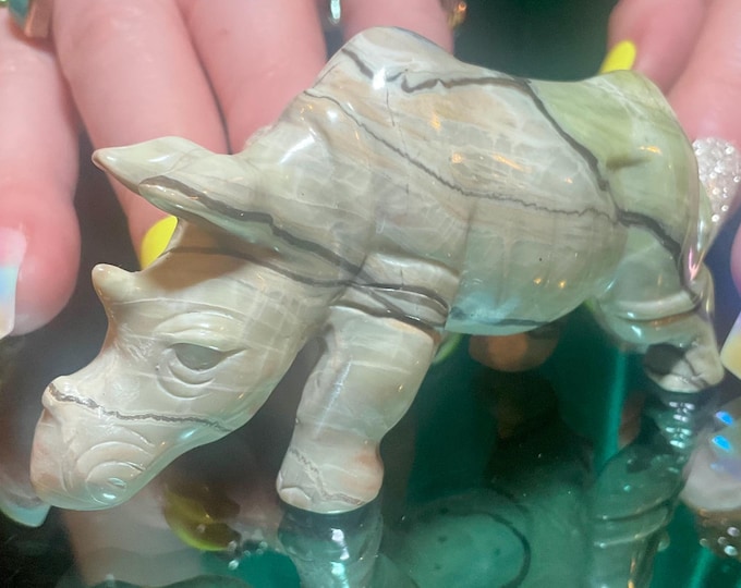 Picture Jasper Vintage Hand Carved Rhinoceros 4 oz. ~ 3" Long ~ Hand Carved ~ Animal Totem, Altar, Reiki Display