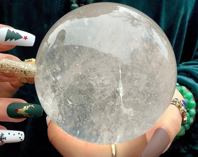 Large Clear Quartz Crystal Ball: Reiki Feng Shui Decor (3" Wide)