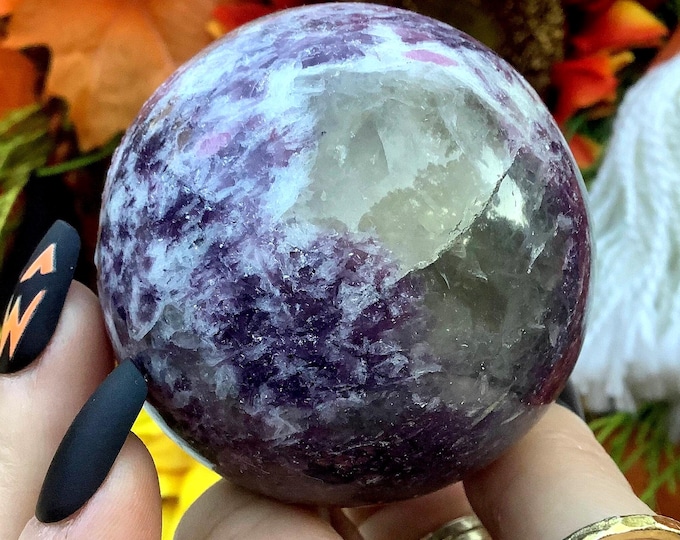 Lepidolite Crystal Ball ~ 10 oz ~ 2 1/2" Wide ~ Sparkling Purple Colors ~ Crown Chakra Altar, Reiki Healing Decor, Fast & Free Shipping, USA