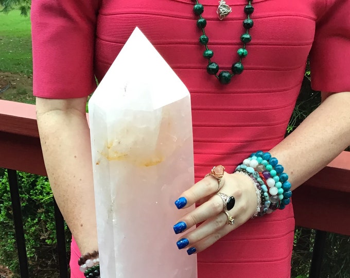 Rose Quartz Crystal Generator ~ Large 15 lb. 15 oz. ~ 15" Tall ~ Beautiful Pink Massive Tower ~ Free & Fast Shipping