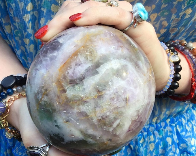 Large Lavender Fluorite Crystal Ball: Polished Purple Sphere, 4 inch