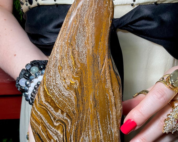 Tigers Eye Freeform Crystal ~ 2 Lb. 15 oz. ~ 8" Long ~ Sparkling Polished Golden-Red-Brown Black Colors ~ Reiki, Altar, Metaphysical Display