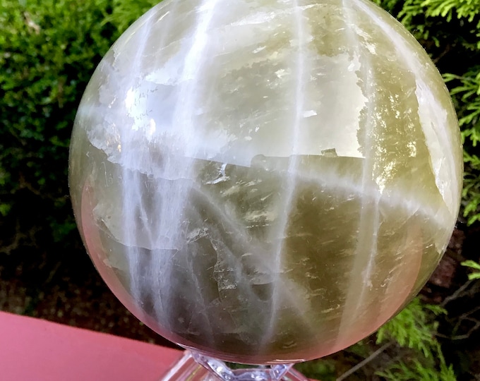 Citrine Crystal Ball ~ Large 3 lb. 11 oz. ~ 3 1/2" Wide Quartz Sphere ~ Sparkling Golden Yellow White Bands ~ Home Decor ~ Free Shipping
