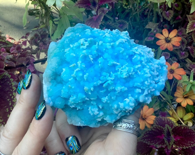 Blue Hemimorphite Crystal Cluster ~ 9 oz. ~ 3 1/2" Long ~ Stunning Points ~ Botryoidal Inclusions ~ Sparkling Electric Sky-Blue Colors, RARE